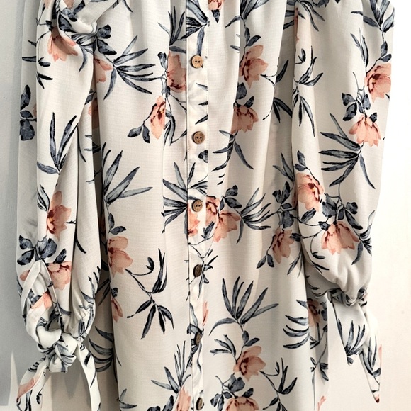 Iz Byer Tops - Iz Byer Women’s Floral Off-Shoulder Blouse – White with Pink & Blue Print, (S)